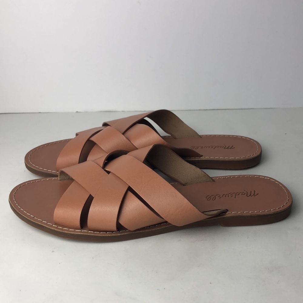Madewell Cognac Brown Leather Crisscross Slide Sandals - Picture 4 of 11
